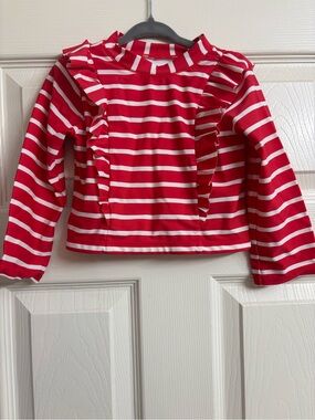 Janie and Jack Striped Ruffle Long Sleeve Rash guard